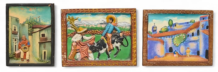 (3) Mexican Ceramic Bas-Reliefs