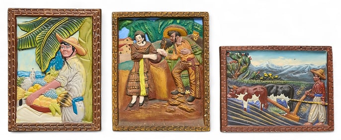 (3) Ceramic Bas-Relief Scenes