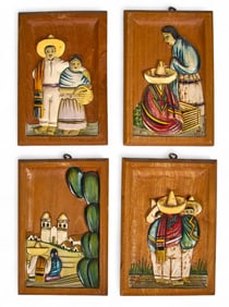 Set of (4) Mexican Wooden Bas-Reliefs