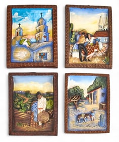 (4) Ceramic Bas-Relief Street Scenes