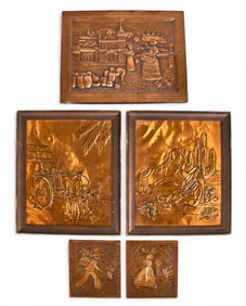 (5) Hand-Hammered Mexican Copper Bas-Reliefs
