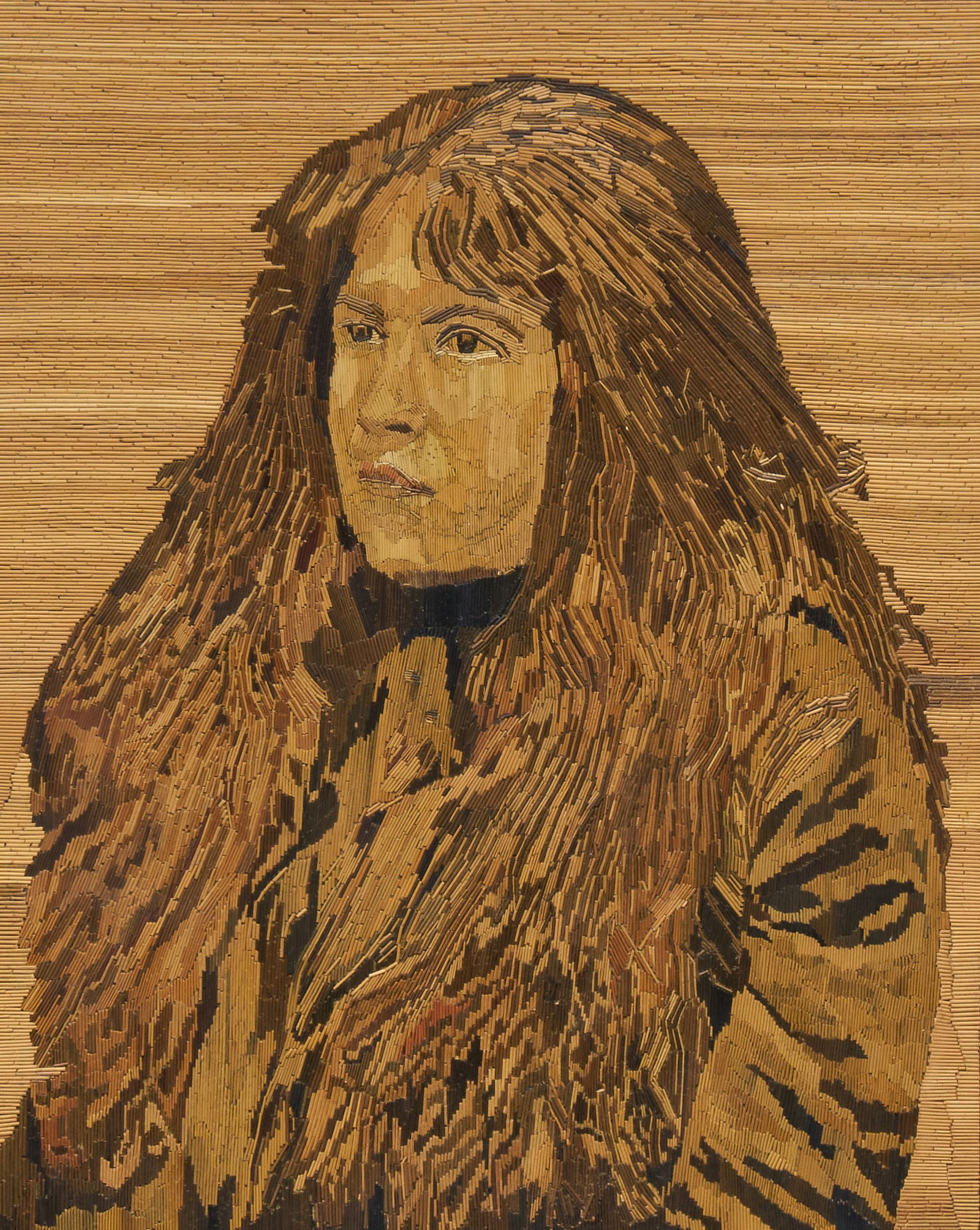 Agustin Delgado de la Vega, Popotillo Mosaic: Mexican Popotillo mosaic portrait, dated 1961 height 14 in. x with 12 in. Provenance: Property from a home in San Antonio, Texas