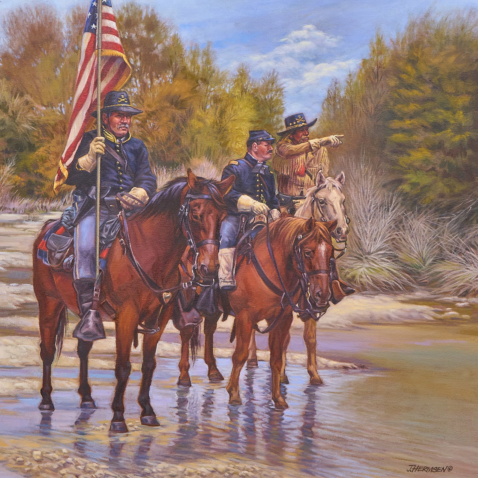 Jack Hermsen, "Battle Plan": Jack Hermsen (Amer., 20th-21st C.), "Battle Plan", oil on canvas, signed lower right sight: 30 x 30 in., frame: 42 x 42 in. Provenance: Property from a Dallas, Texas coll