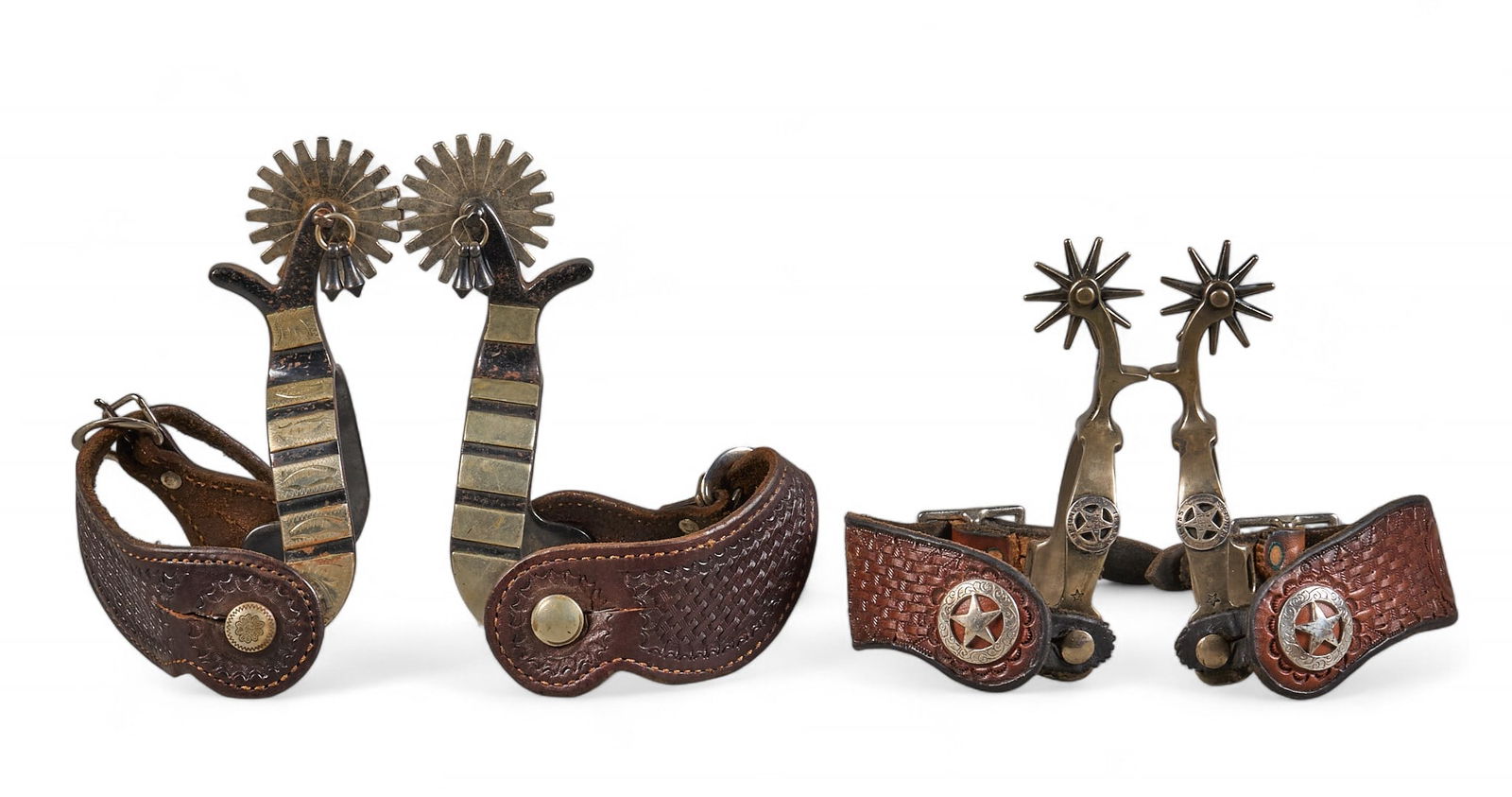(2) Pairs Tooled Leather Spurs (1 of 6)
