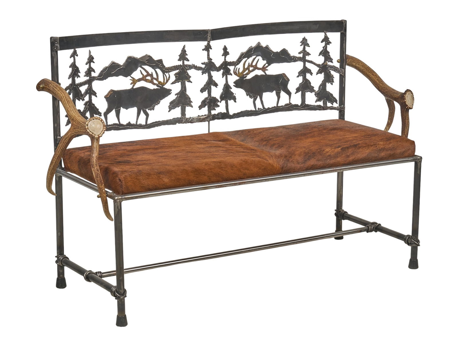 Iron Bench with Antler Armrests and Wildlife Motif (1 of 4)