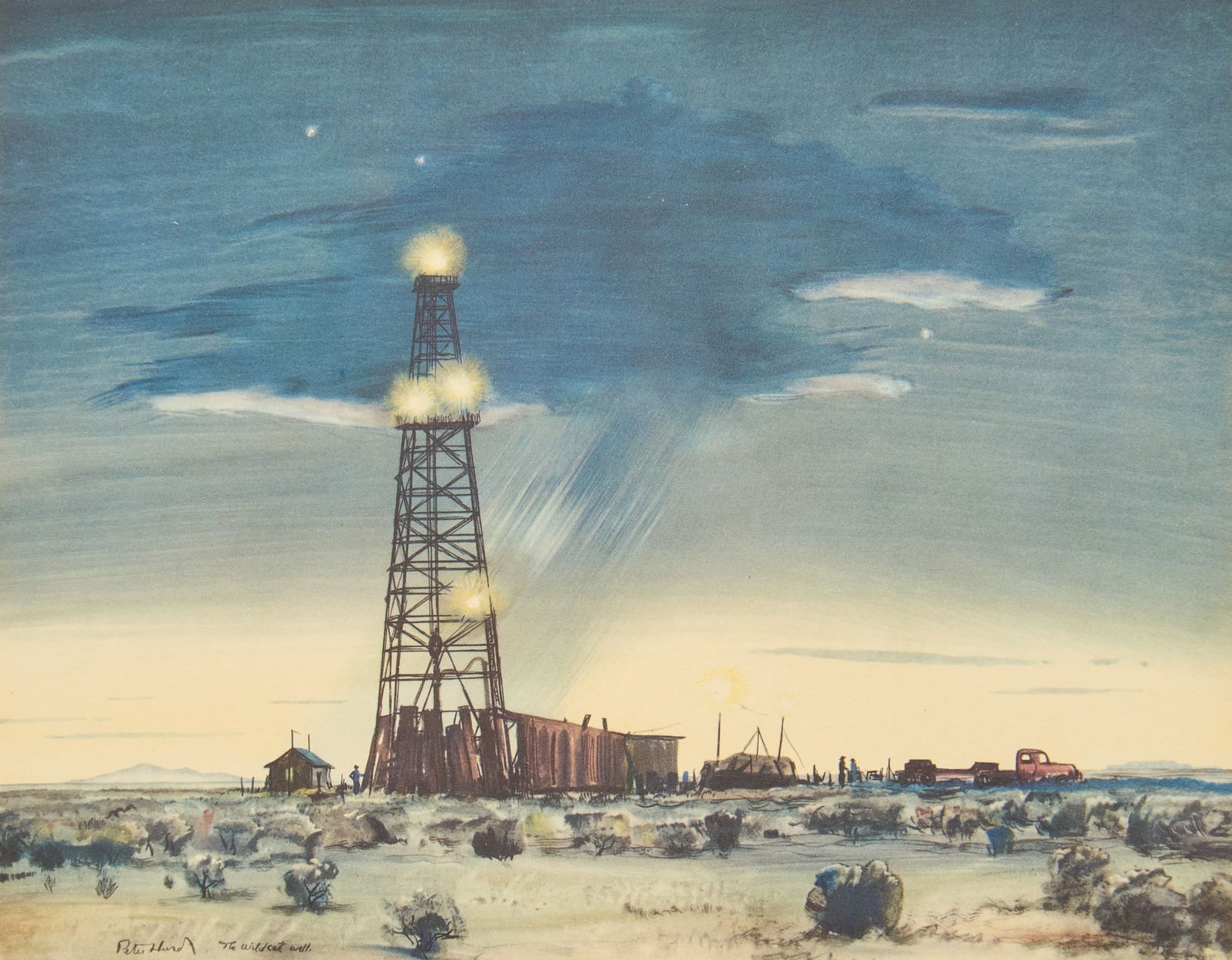 Peter Hurd, "The Wildcat Well": Peter Hurd (New Mexico, 1904-1984), "The Wildcat Well", offset lithograph signed in plate sight: 9 x 11 in., frame: 16.5 x 20.5 in. Provenance: Property from a Plano, Texas collection