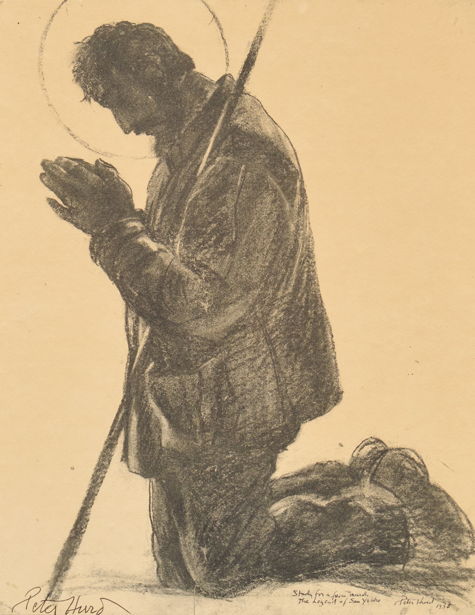 Peter Hurd, Legend of San Ysidro: Peter Hurd (New Mexico, 1904-1984), "Study for a fresco Mural, The Legend of San Ysidro", signed and dated in the plate 1938, hand-sig