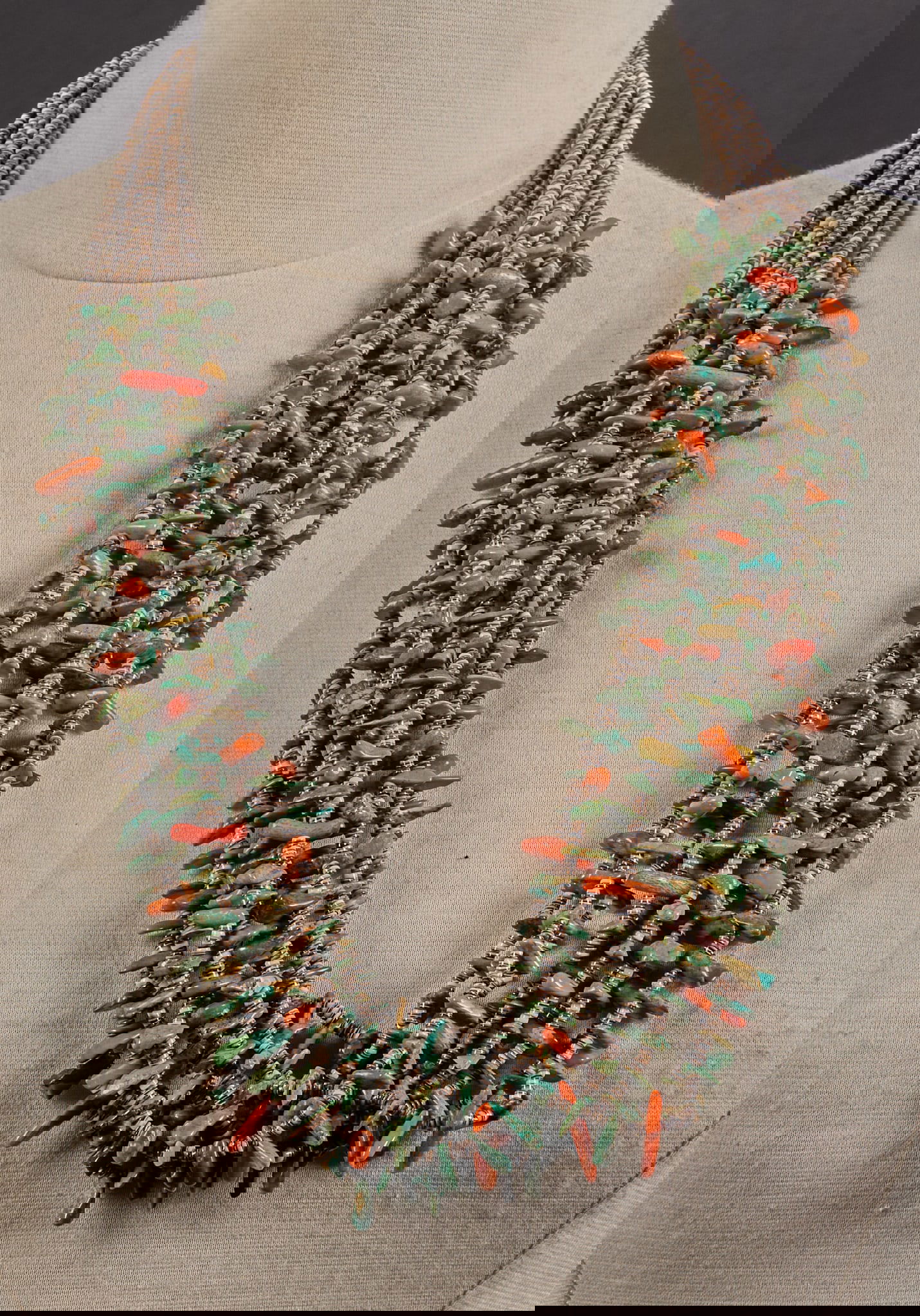 Turquoise, Shell, and Coral Kewa Necklace (1 of 6)