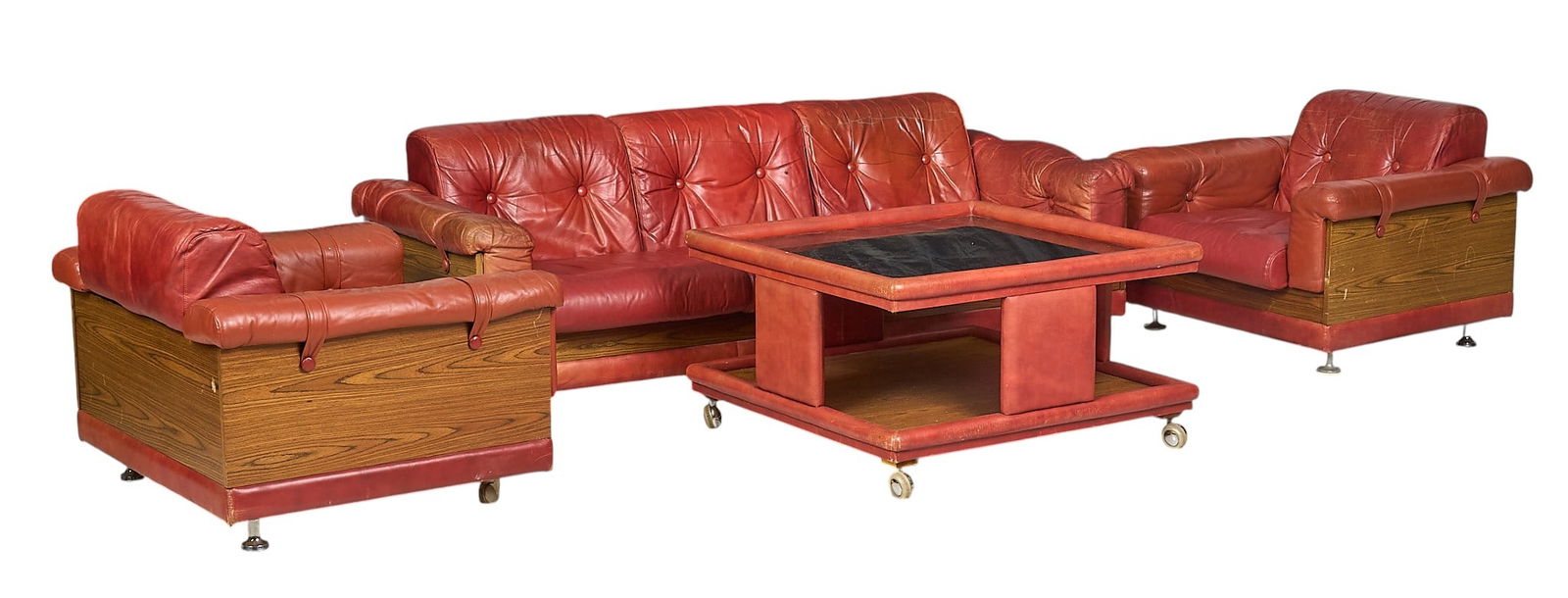 (4pc) Red Leather Furniture Suite (1 of 7)