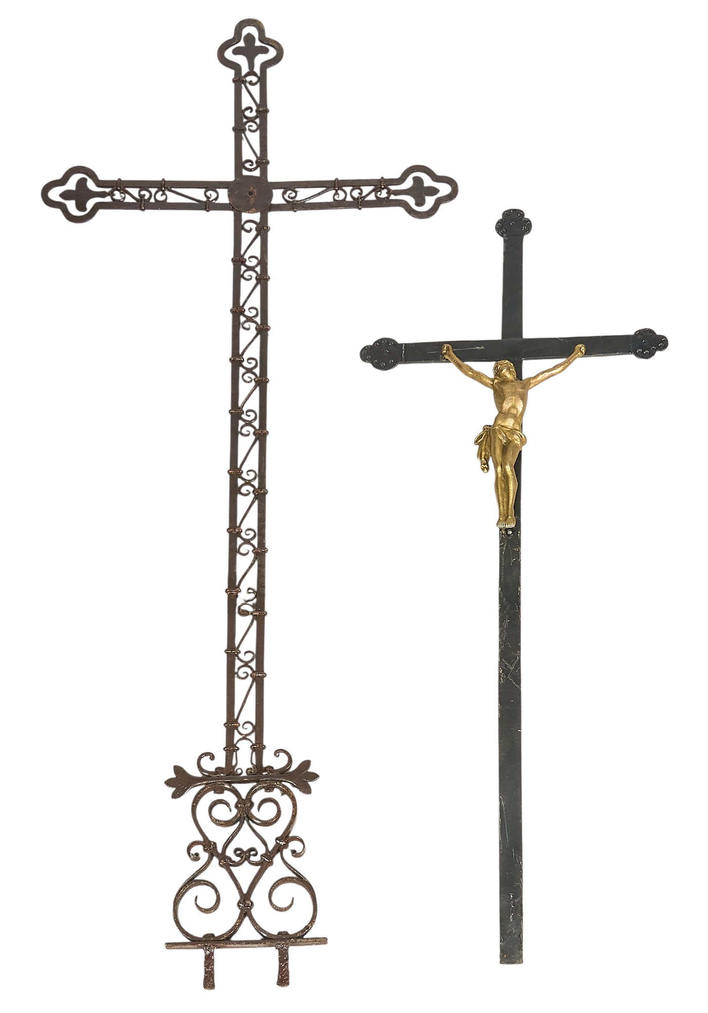 Pair of Iron Crosses: Pair of iron graveyard crosses height 70 in. x width 24 in. x depth 1 in. / largest 