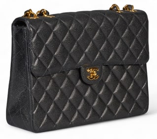 Chanel Black Quilted Caviar Jumbo Classic Flap Bag
