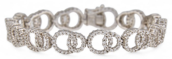 14K White Gold Interlocking Rings Bracelet