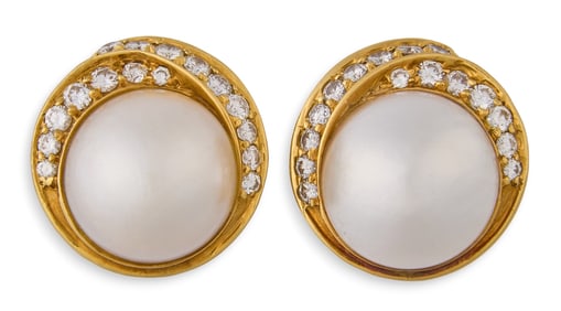 Van Cleef & Arpels Diamond & Mabe Pearl Earrings