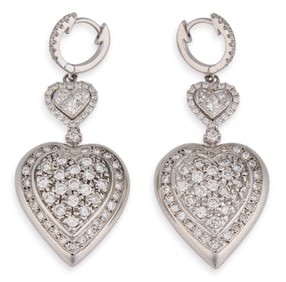 18K White Gold Pave Diamond Heart Earrings