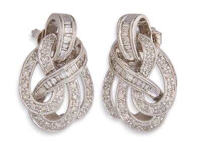 14K White Gold Diamond Knot Earrings