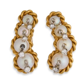 Vintage 14K Diamond & Pearl Earrings