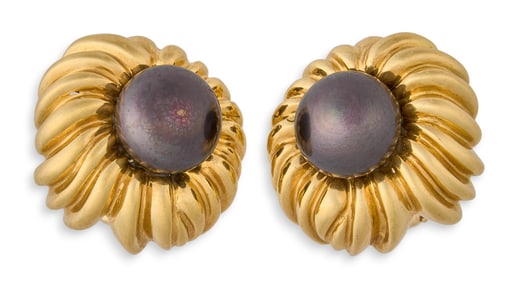 Tiffany & Co. Black Pearl & 18K Gold Earrings