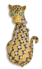 Vintage 18K & Diamond Panther Pin
