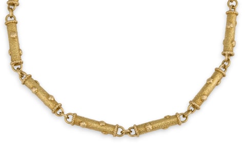 Vintage 18K Gold Barrel Link Necklace