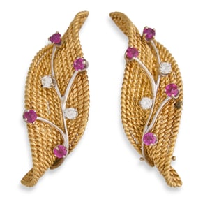 Vintage 14K Ruby & Diamond Earrings
