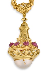 14K Pearl & Ruby Necklace