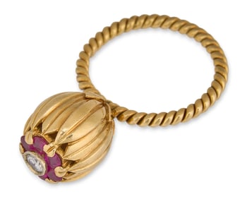 18K Diamond, Ruby Flower Ring