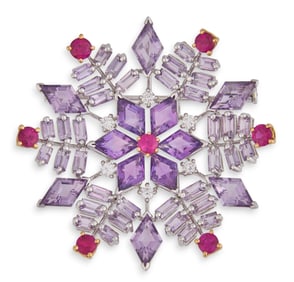 Hans Buchwald 18K, Amethyst, Ruby & Diamond Pin