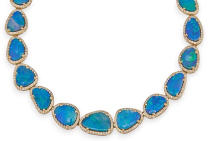 14K Black Opal and Diamond Necklace