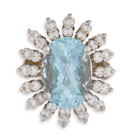 14K Aquamarine Diamond Ring