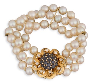 Vintage 14K Diamond, Sapphire, Pearl Bracelet