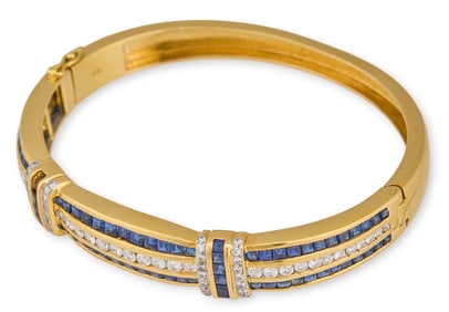 18K Diamond Sapphire Bangle