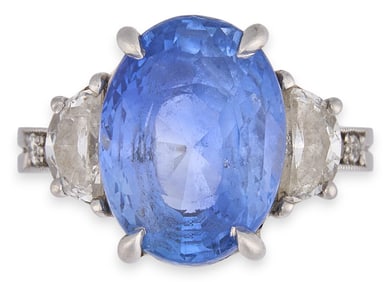 Platinum Sapphire and Diamond Ring