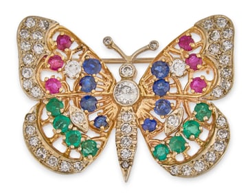 14K Diamond & Multi-Stone Pin