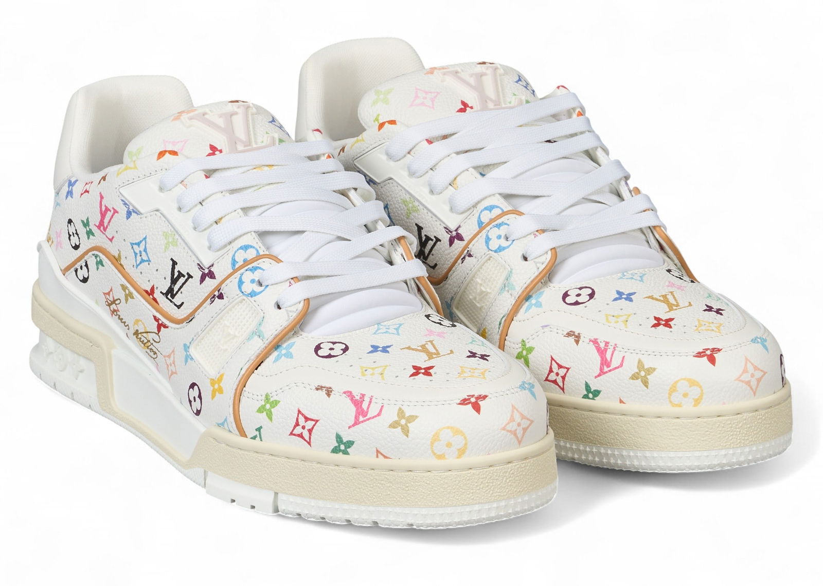 Louis Vuitton by Takashi Murakami Trainer Sneakers: Louis Vuitton by Takashi Murakami white trainer sneakers, size 8, includes original box and dust bagCondition N; new Provenance: Property from the Dominion home of a prominent San Antonio, Texas