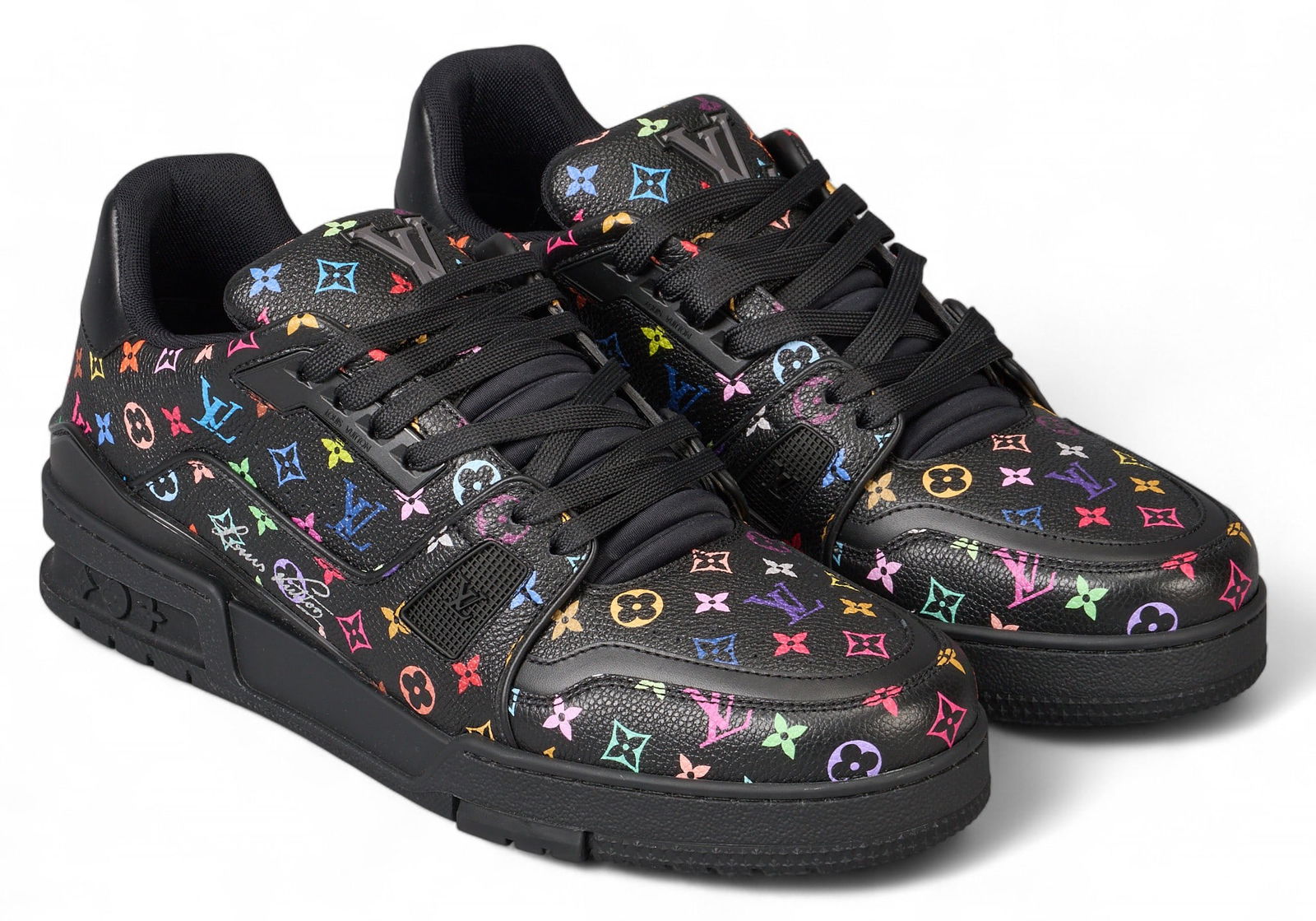 Louis Vuitton by Takashi Murakami Trainer Sneakers: Louis Vuitton by Takashi Murakami black trainer sneakers, includes original box and dust bag Size: 8 Condition N; new Provenance: Property from the Dominion home of a prominent San Antonio, Texas beve