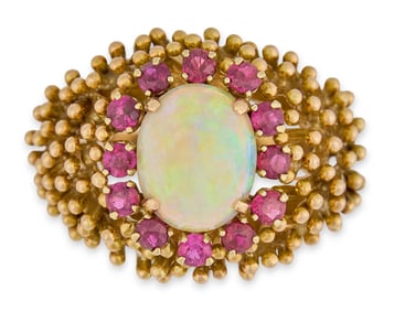Vintage 14K Opal & Ruby Ring
