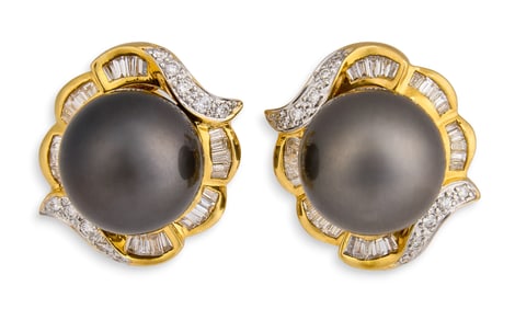 Tahitian Pearl, Diamond & 18K Gold Earrings