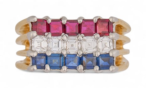 Oscar Heyman 18K Diamond, Ruby & Sapphire Ring