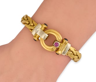Vintage 18K Ruby & Onyx Bracelet