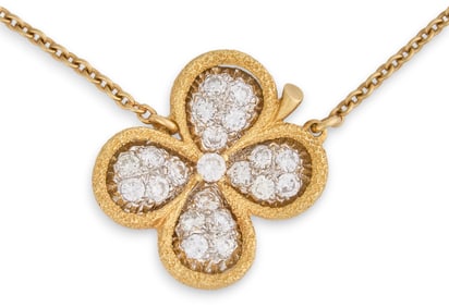 1ct Diamond & 18k Gold Clover Necklace