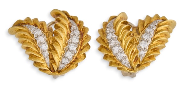 Diamond & 18K Gold Leaf Earrings
