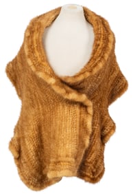 Knitted Golden Mink Fur Shoulder Wrap