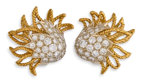 Vintage Diamond & 14K Gold Flame Earrings