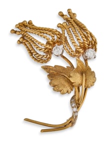 Vintage 18K Gold & Diamond Flower Pin