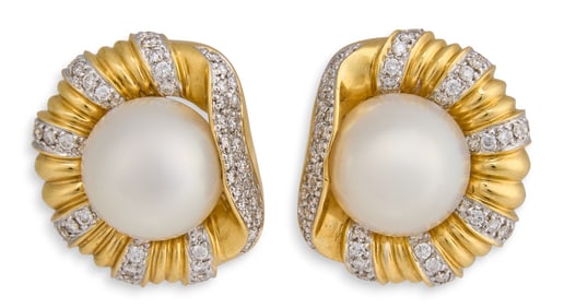 18K Pearl & Diamond Earrings