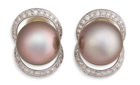 18K Tahitian Pearl & Diamond Earrings