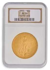 1922 MS64 St Gaudens Double Eagle Gold Coin