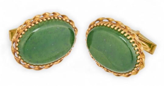 Vintage 14K Gold & Jadeite Cufflinks