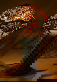 Tiffany-Style Leaded Glass Lamp with Floral Base