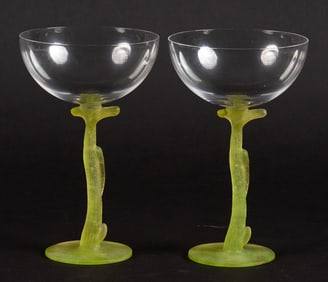 Pair of Daum Pate-de-Verre Stem Coupes
